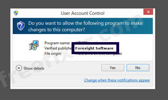 Screenshot where Foresight Software appears as the verified publisher in the UAC dialog